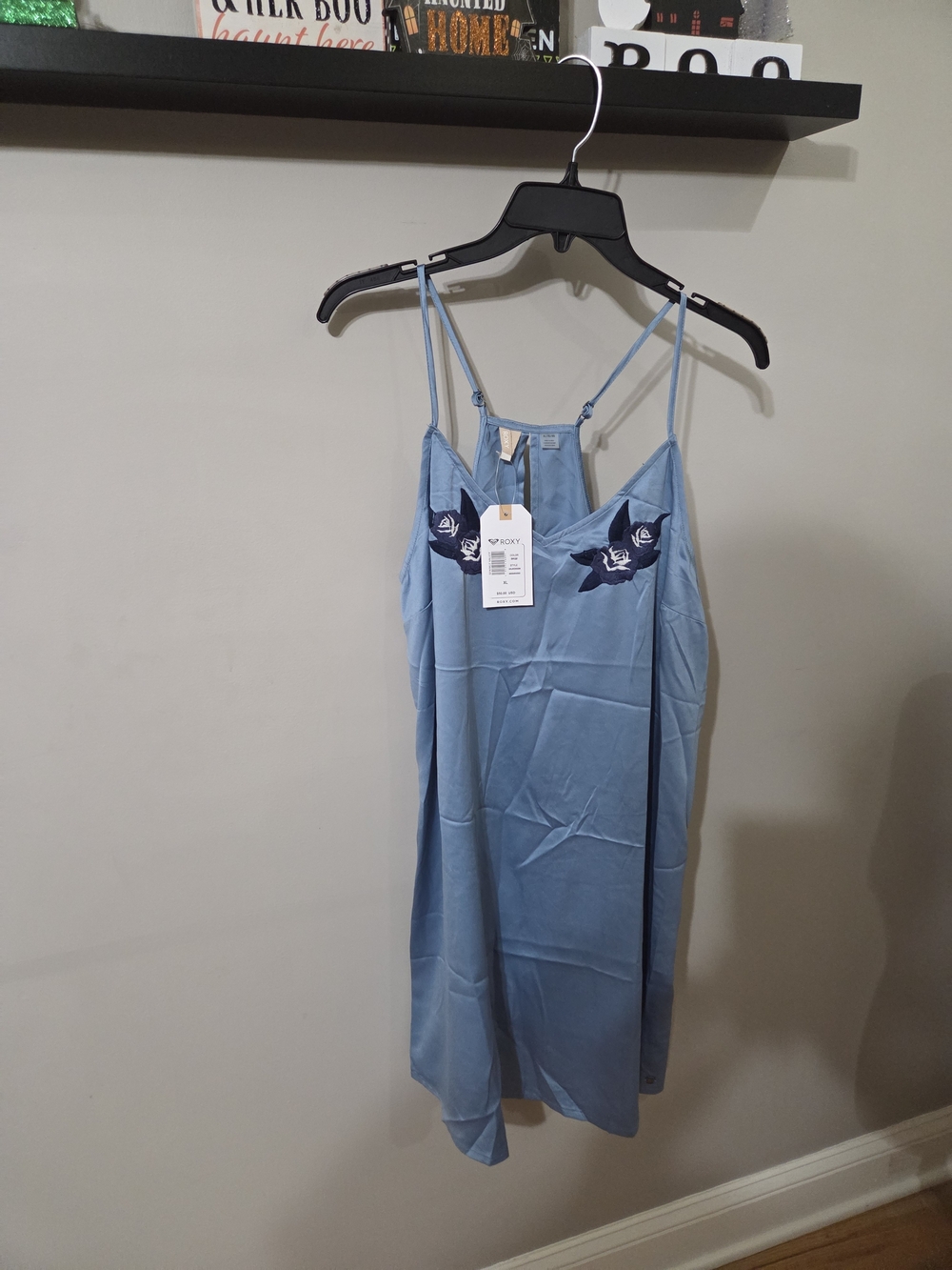 Roxy Women's Light Blue Slip Dress with Embroidered Detail